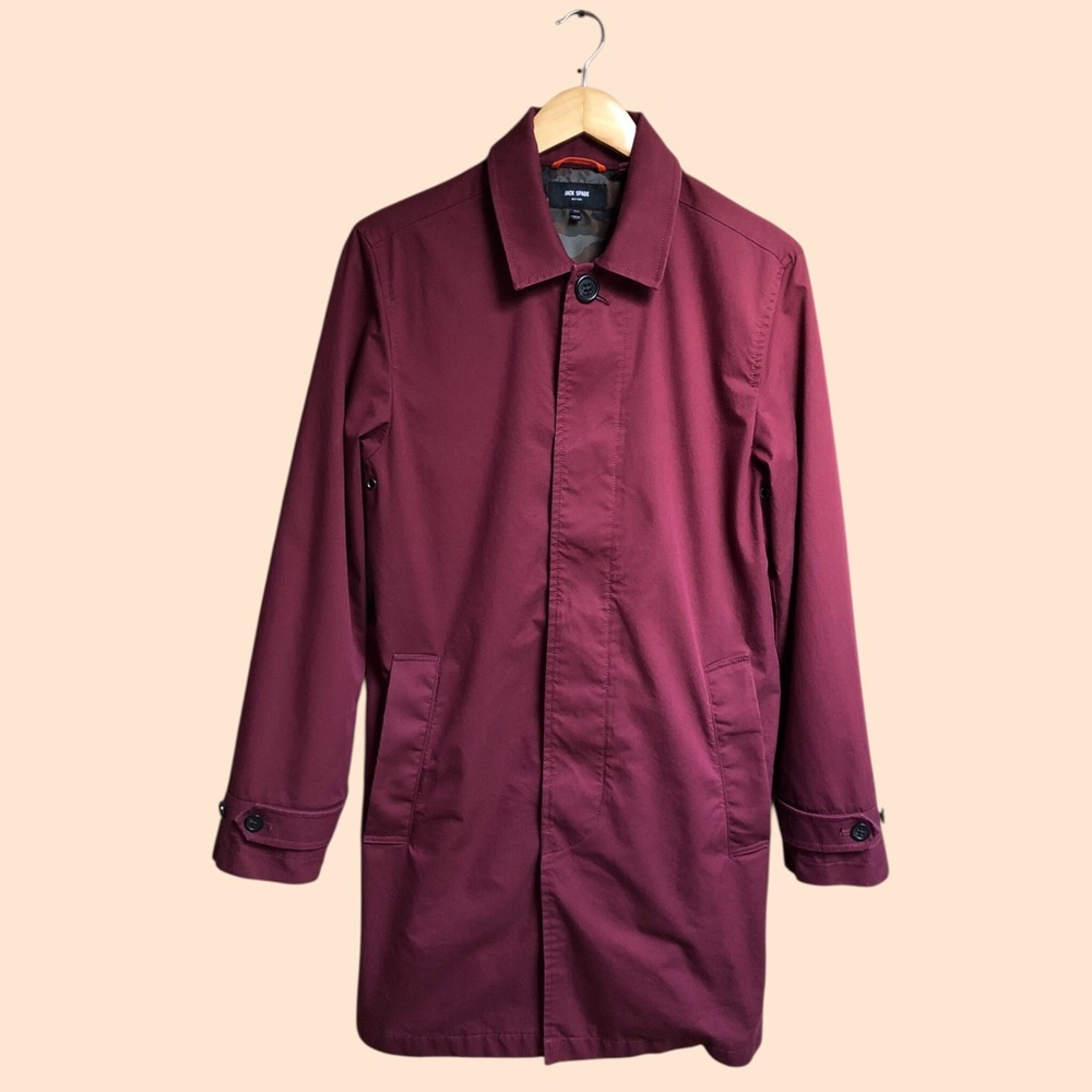 Jack Spade NY Designer Burgundy Water Resistant Trench Coat Mid-Length MENS XS